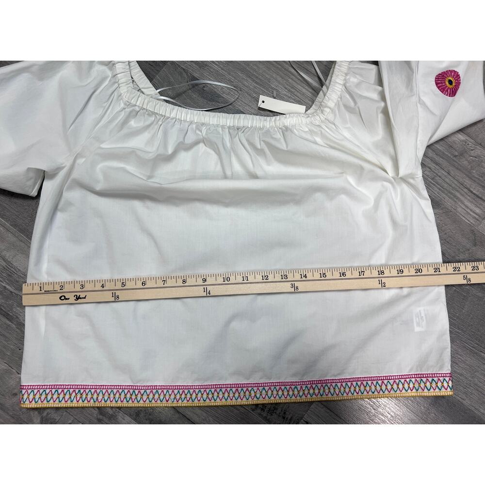 Madewell Embroidered Blouse Women SM White Off Shoulder Boho Top Balloon Sleeve - Picture 10 of 11